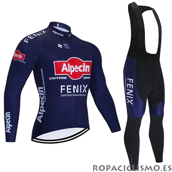 2021 Maillot Alpecin Fenix Tirantes Mangas Largas Profundo Azul